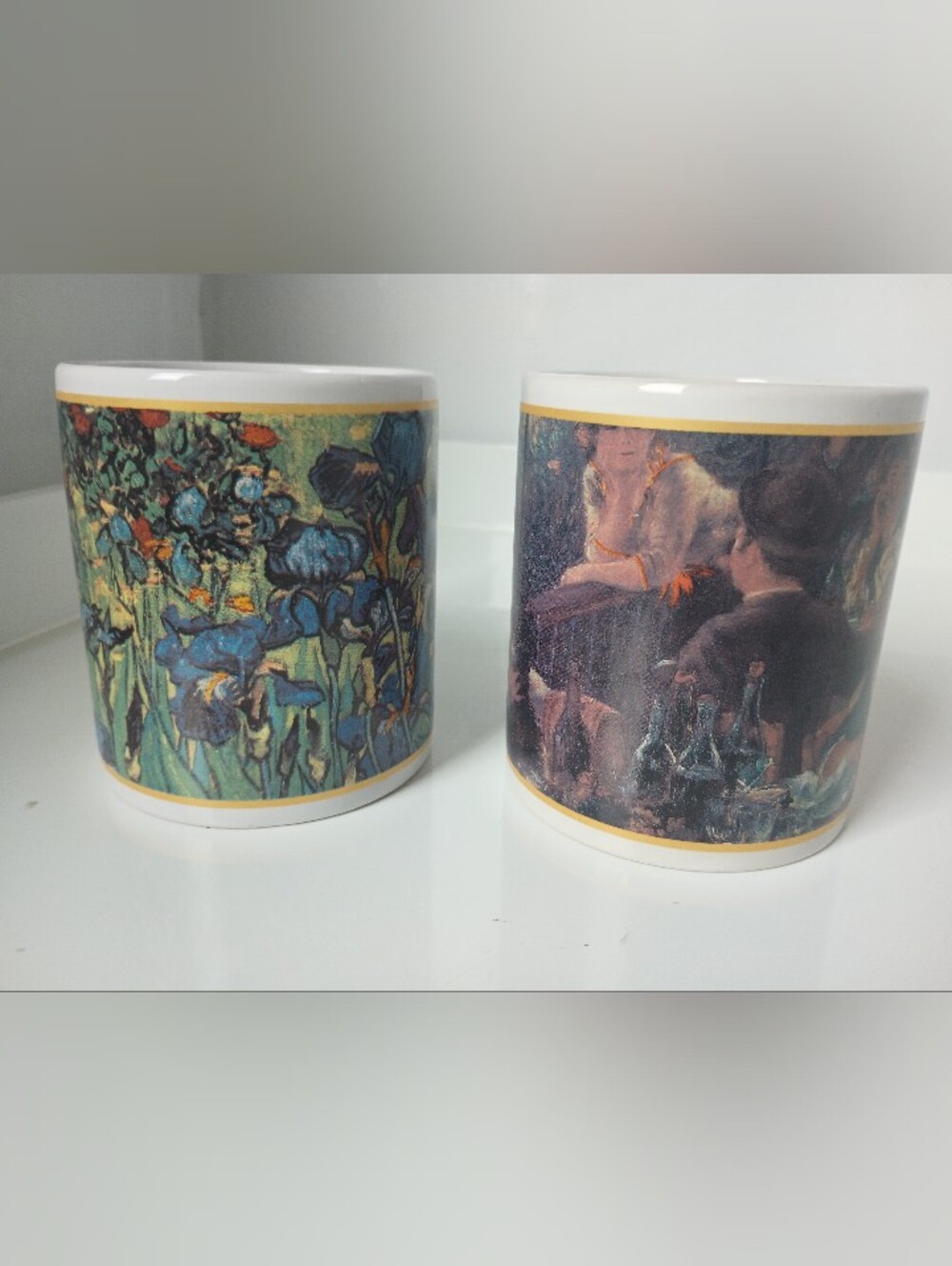 Art-Scene Ceramic Mug Set in Blue and Cream&Van Gogh Irises, St. Remy Mug